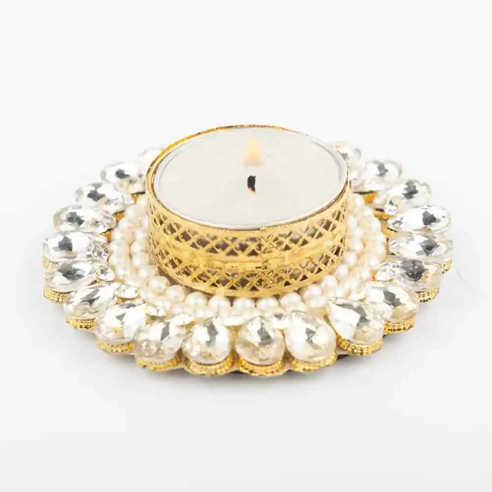 Luxury Kundan Pearl T Light Holder Online